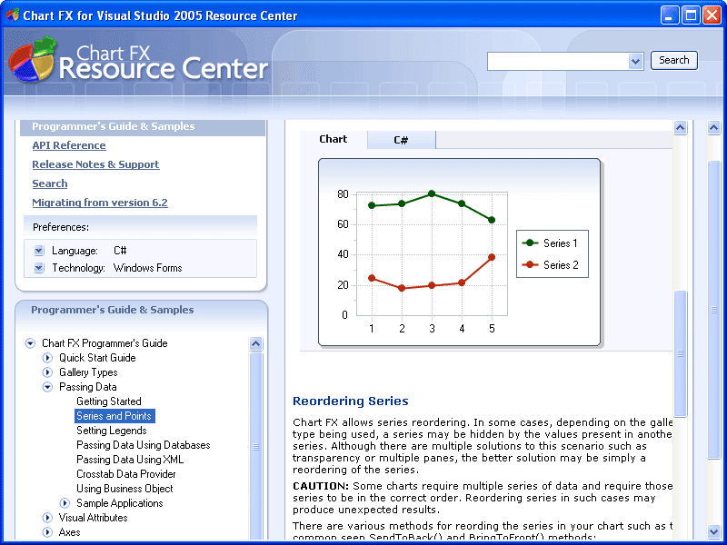 Passing data from databases and text files is supported by Chart FX’s core objects; however, depending on the platform, all the code required to read data from additional data sources such as XML, array and collection sources is isolated in an additional library allowing Software FX to easily build additional "Data Providers” as the need arises without having to modify the core objects.