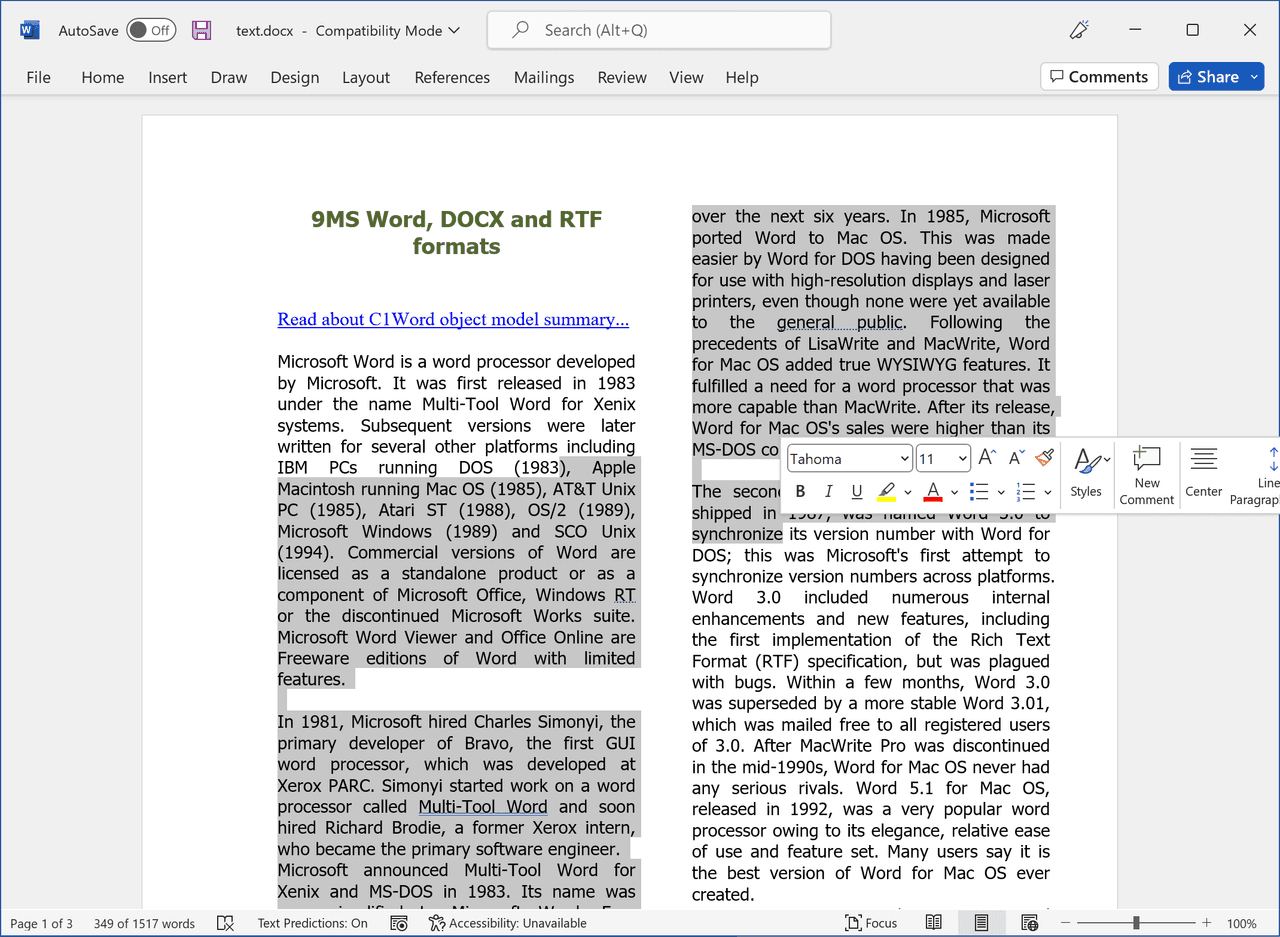 ComponentOne WinForms C1Word Library product image