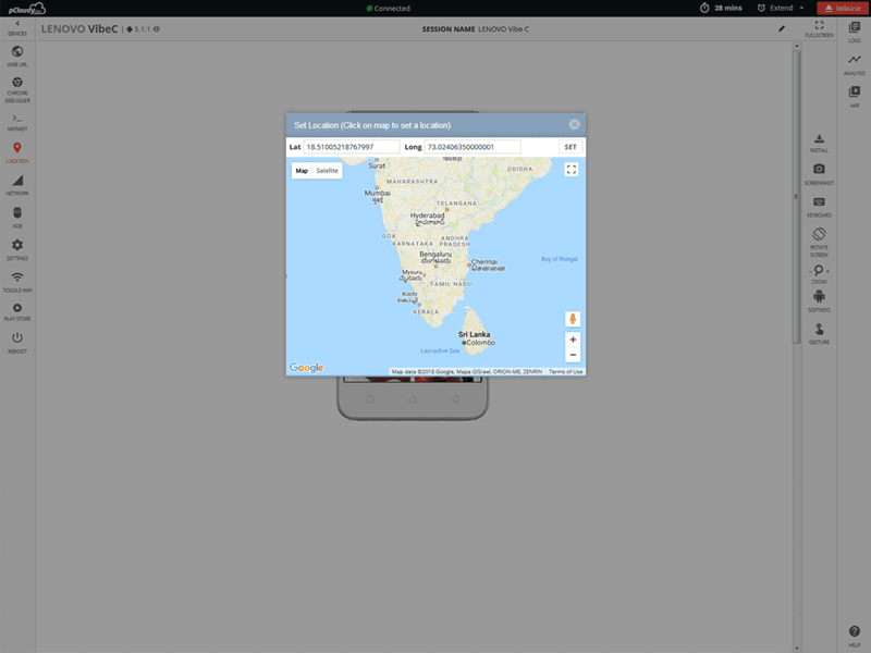 Set up the latitudinal-longitudinal information for apps under test.