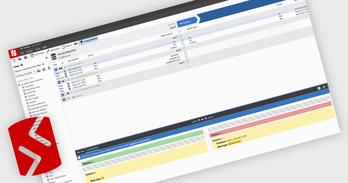 Analyze Database Changes with Object Filtering