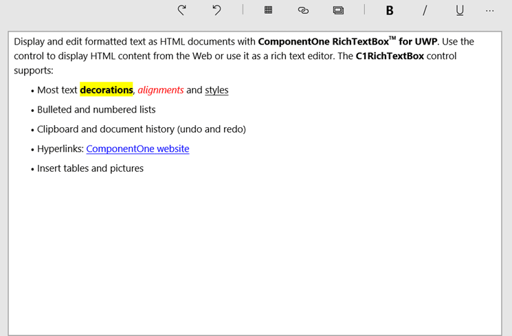 imagem do produto ComponentOne UWP RichTextBox
