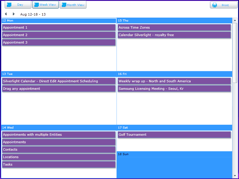 dbi Calendar Silverlight product image