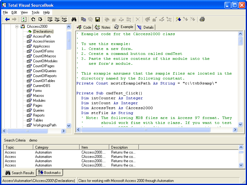 Use the Total Visual SourceBook Repository to store, index, and manage all your code in a shared environment. Track author, creation and modification dates, comments, examples and more.