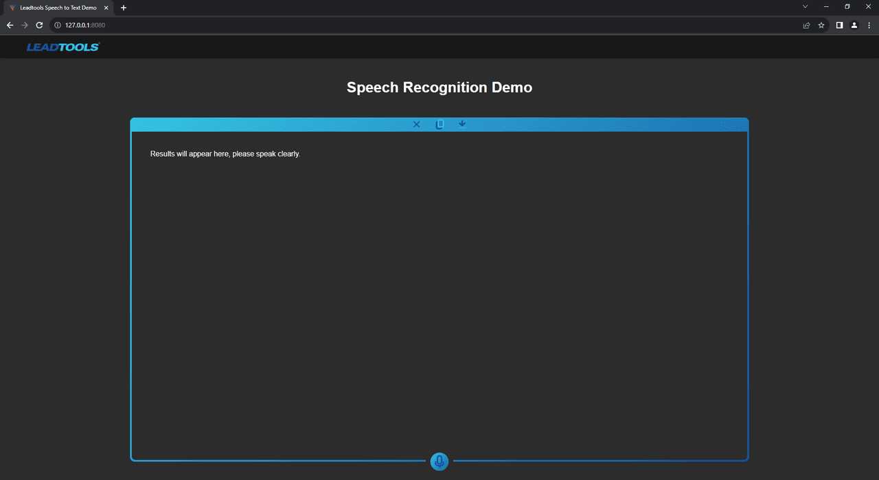 Accurately transcribe speech-to-text with the LEADTOOLS HTML5/JavaScript Speech Recognition Engine entirely client-side using Web Assembly.