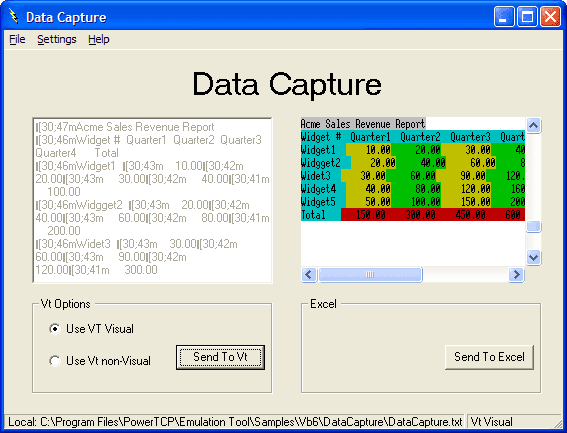 Use the VT Control with the aid of the Telnet control, to access data from either a local file, or a UNIX box.