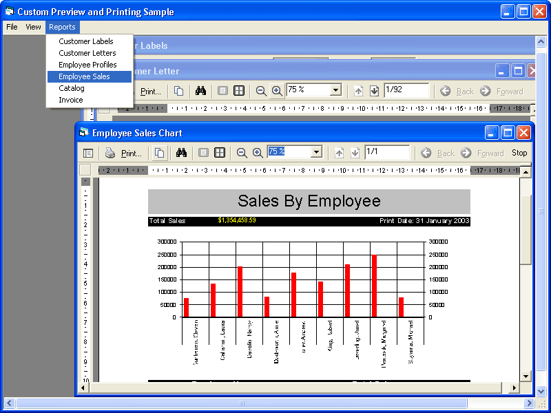 You can use the preview window to preview single or multiple reports at the same time.