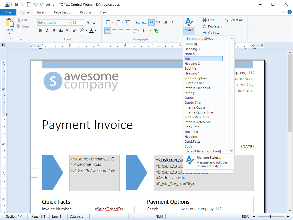 Stylesheets define the layout and formatting of word processing documents. Using stylesheets, document parameters such as the page size, margins, and fonts can be set.