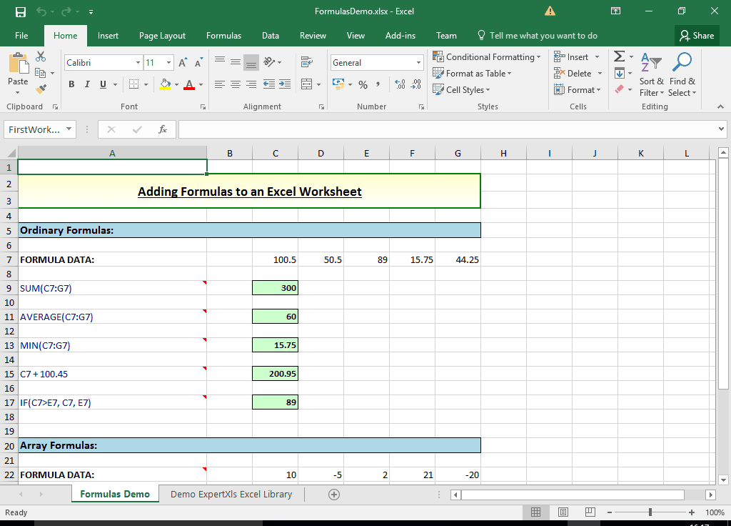 The product also offers an integrated formula calculation engine which allows you to calculate the formula results and set the result in the workbook.