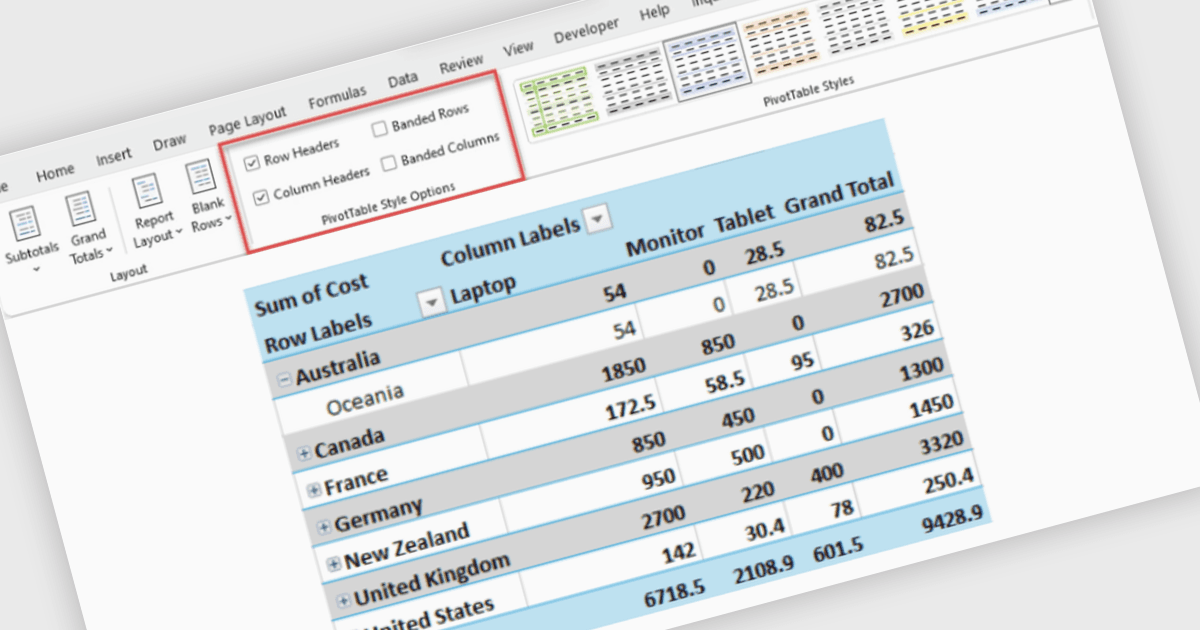 Customize Pivot Tables with New Style Options
