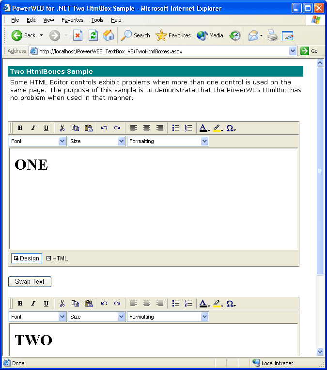 Demonstrates the special considerations that need to be taken when using more than one HtmlBox component on the same page.