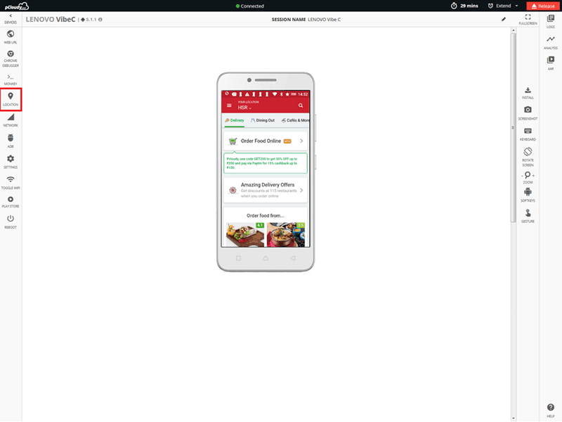 Setting geo-location for the app under test.