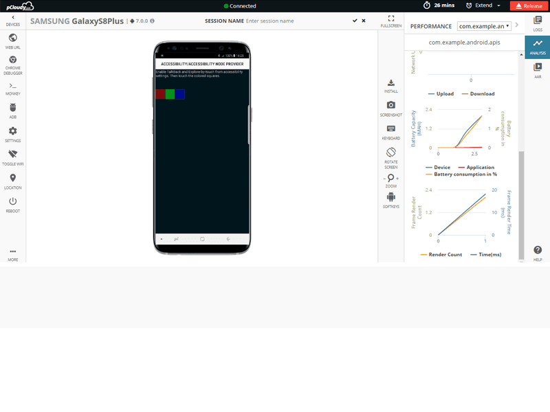 Getting app performance data next to the device on test.