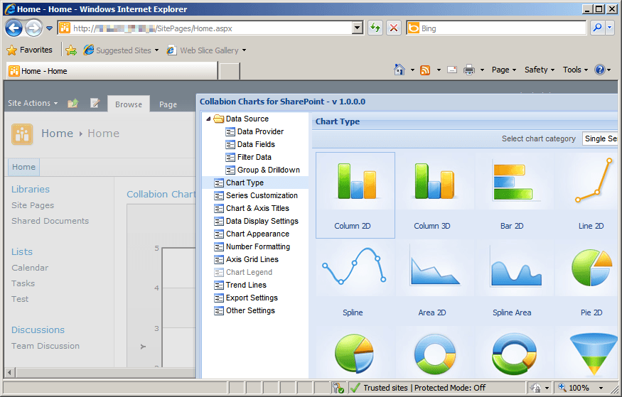 Add interactive chart web parts to SharePoint pages.