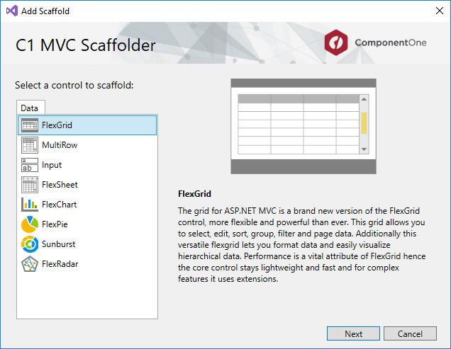 ComponentOne ASP.NET MVC Scaffolding 产品图片