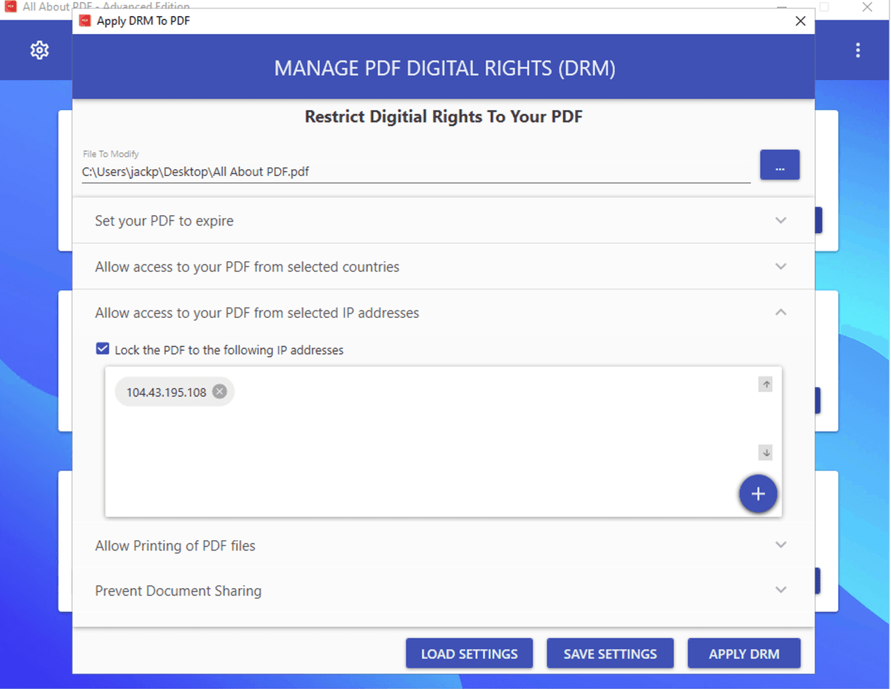 The ability to secure your PDF documents so that they can only be accessed from a particular IP address.