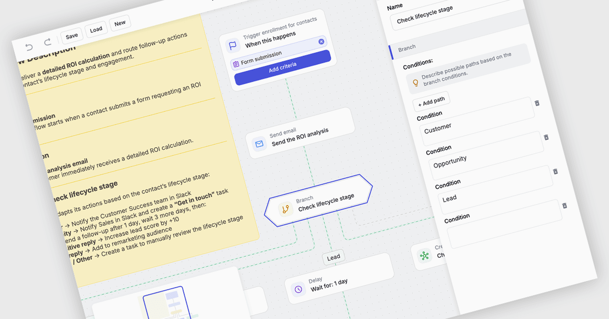 Crie e teste fluxos de marketing visualmente
