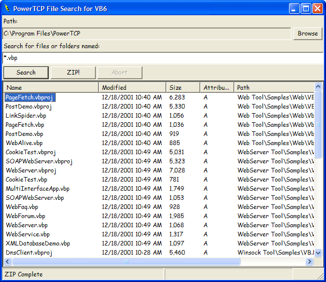Search for files then zip them.
