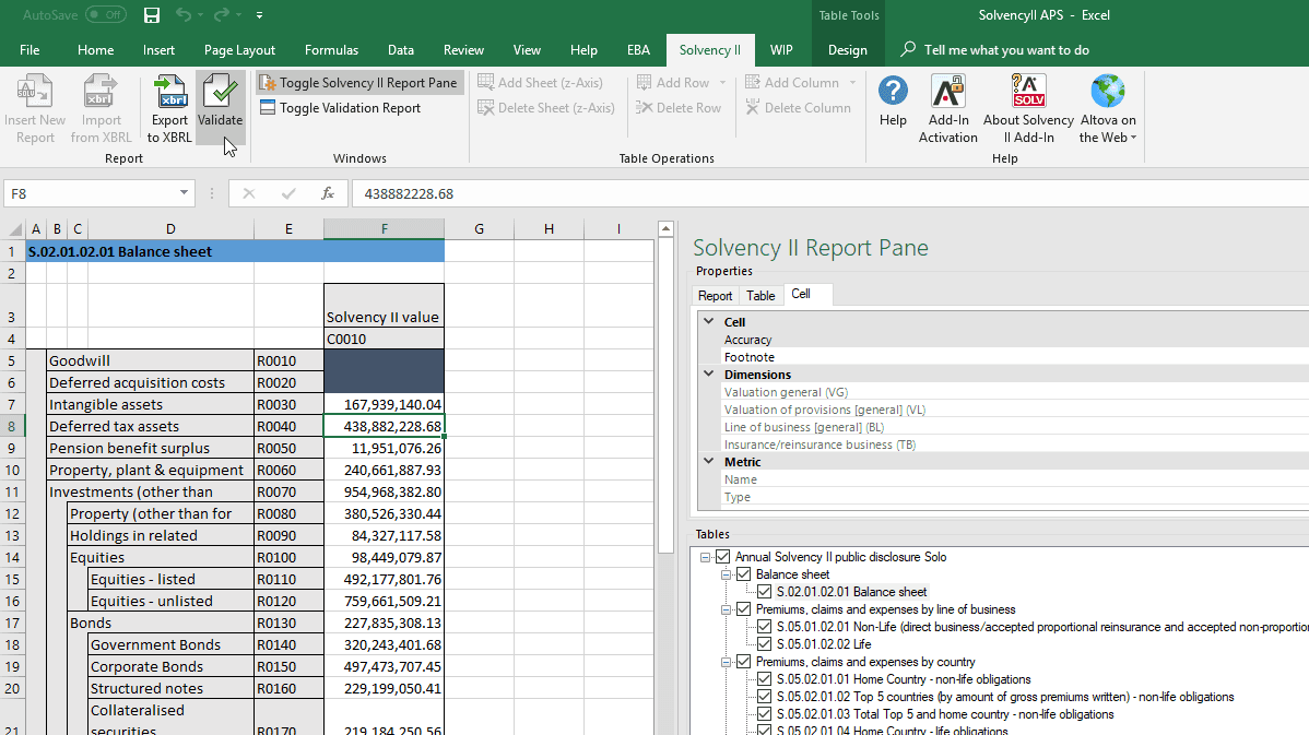 Altova EIOPA (Solvency II) XBRL-Add-in für Excel Produktbild