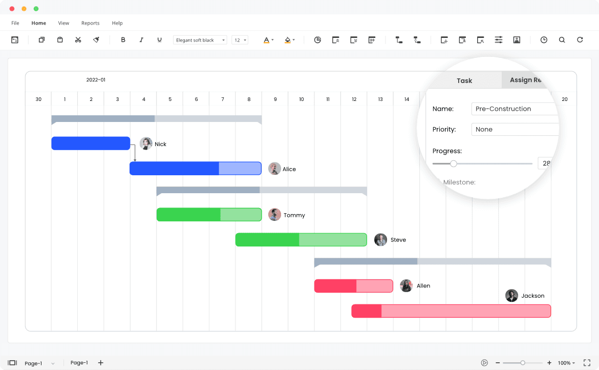 Professional Gantt chart tool to plan, manage and track your projects, process and resources.