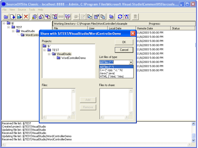 Share files of particular types with selected domains across a network.