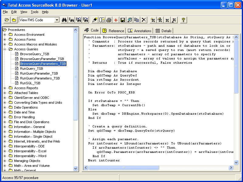 Total Access SourceBook gives you plug and play code you can use immediately. The code is fully commented with an on-line help system that includes examples.