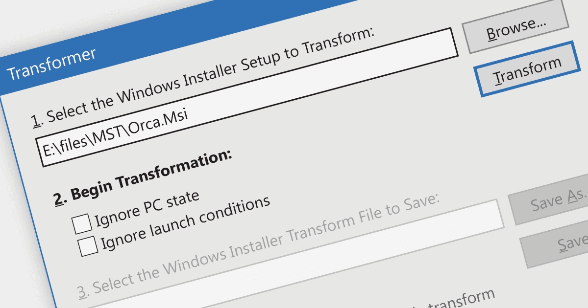 Customizing MSI packages with MST Transforms