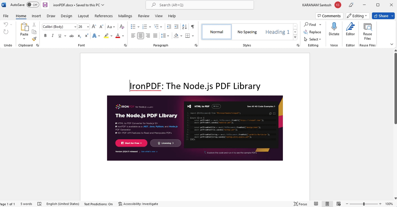 imagen del producto IronPDF for Node.js