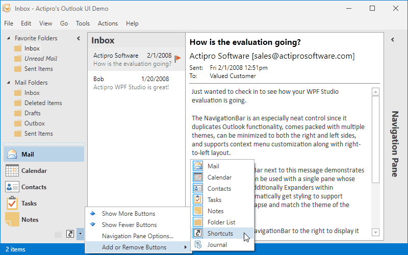 A bundle of NavigationBar, ExplorerBar, ZoomContentControl, and Breadcrumb controls.
