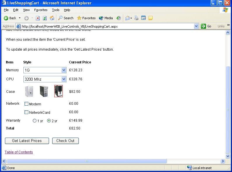A LiveList contains the current items in a 'shopping cart'. Items are added and deleted from the cart without ever doing a refresh.