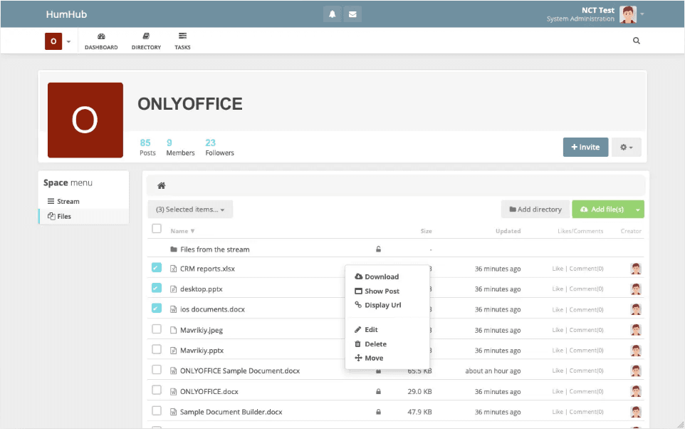 Work on all kinds of office documents within HumHub using ONLYOFFICE Docs.