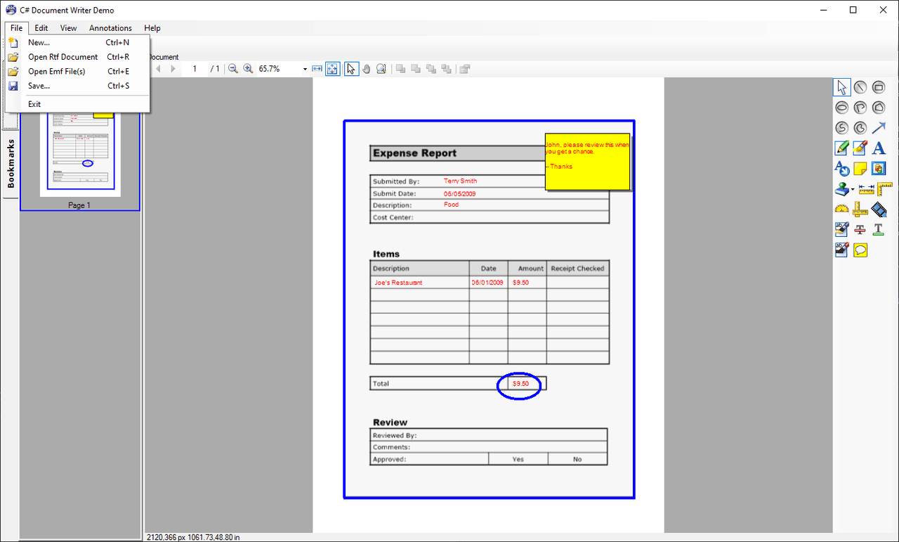 Create new documents from scratch by adding pages, images, and/or annotations, then have the LEADTOOLS DocumentWriter export the compiled data into a usable output file.