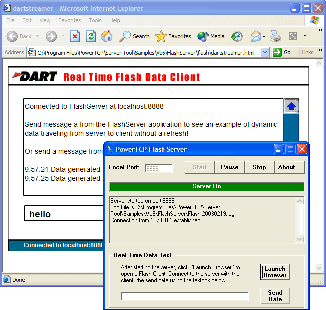 Use the Server Control and Service Control to create a server that can send XML data to a Flash client in a browser using the XMLSocket Object.
