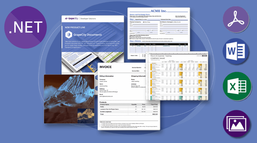 Generate, load, edit and save spreadsheets, PDFs, Images, and DOCX files in any .NET, C#, ASP.NET, or VB.NET applications without dependency on Microsoft Office or Adobe Acrobat.