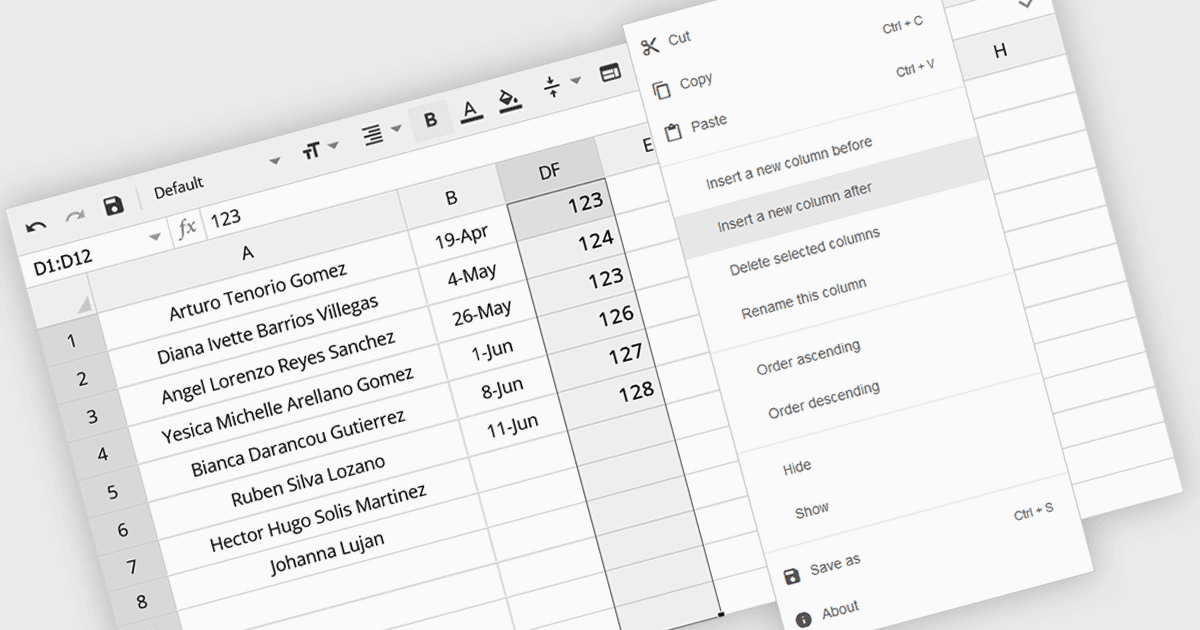 Seamlessly Insert Spreadsheet Columns On Demand