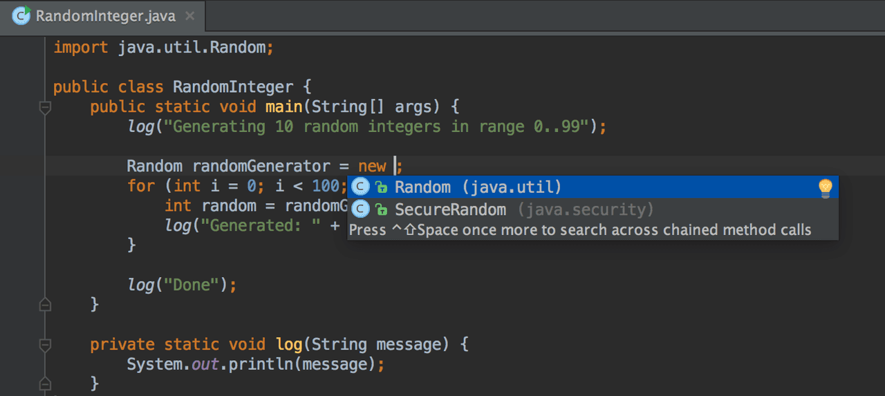 Ctrl+Shift+Space invokes the smart Java code completion, which analyzes the context you are currently working with and prepares the list of choices.