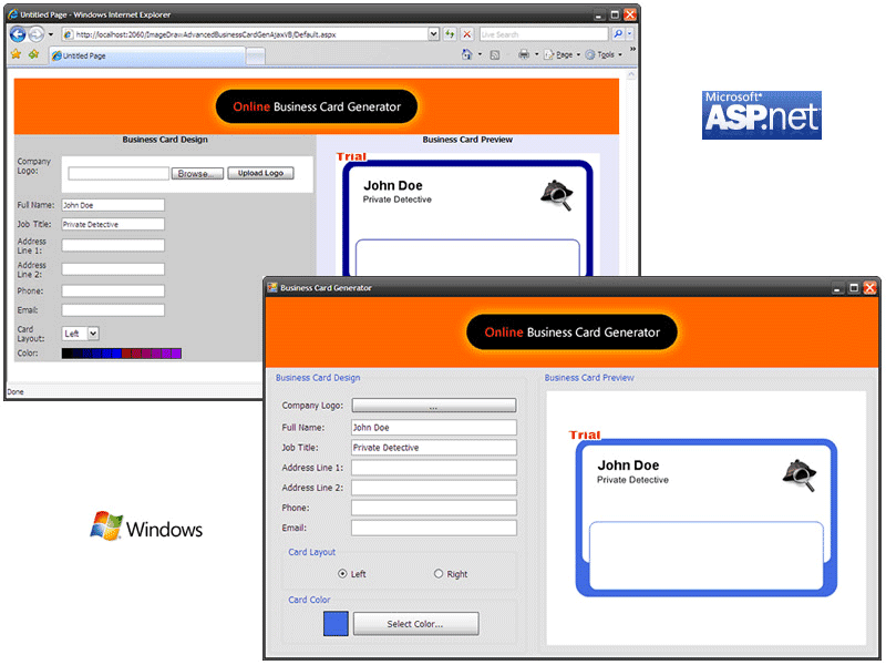 ImageDraw SDK DLL can be referenced and used from any .NET Development Tool like Microsoft Visual Studio 2005/2008 versions including Visual Studio Express Editions and Visual Web Developer with Intellisense support. ImageDraw can be used for adding dynamic image composition to any .NET-based applications (ASP.NET Web Site, ASP.NET AJAX Web Site, Console Application, Class Library, Windows Service, ASP.NET Web Services, and Windows Forms Applica