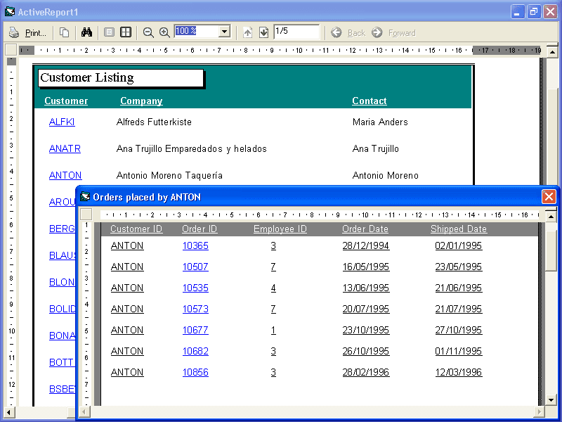 Create drill down reports by using the report's HyperLink event to run and preview child reports.