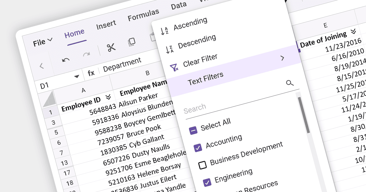 Filter and Group Data in Angular Spreadsheet Apps