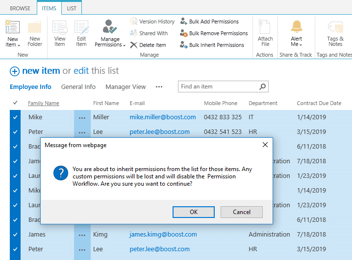 Bulk assign, remove or change SharePoint permissions for multiple list items or documents.