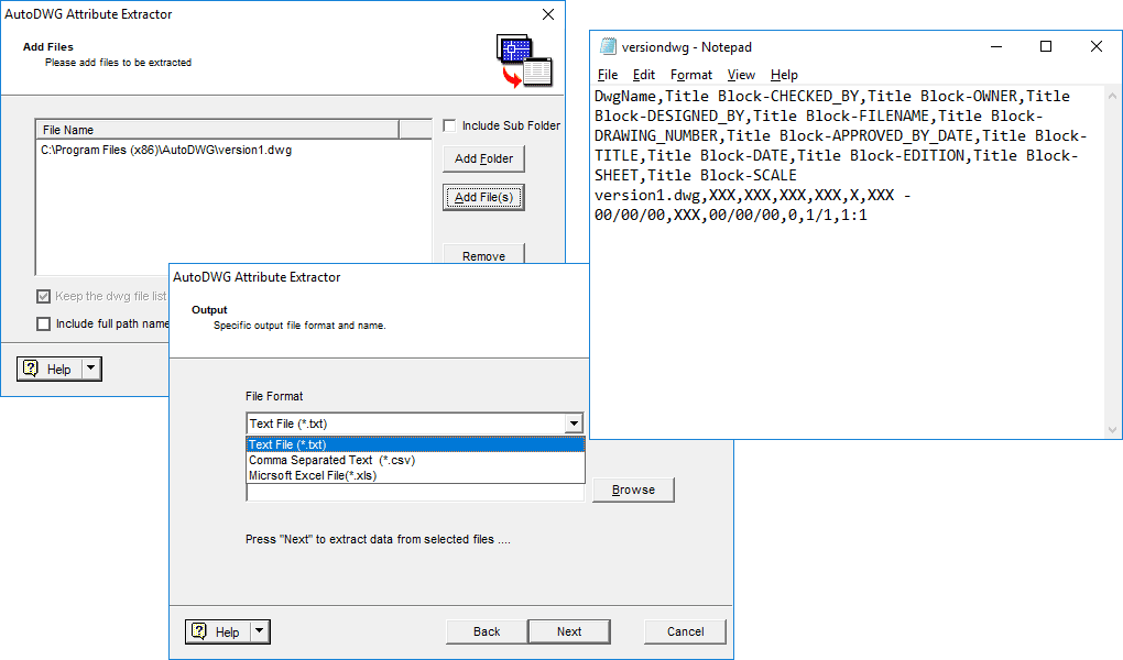 Extract attribute values from the DWG files.
