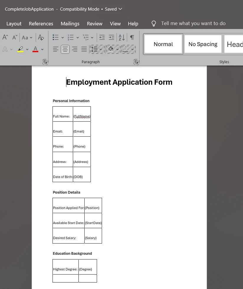 Create a Fillable Form Template
