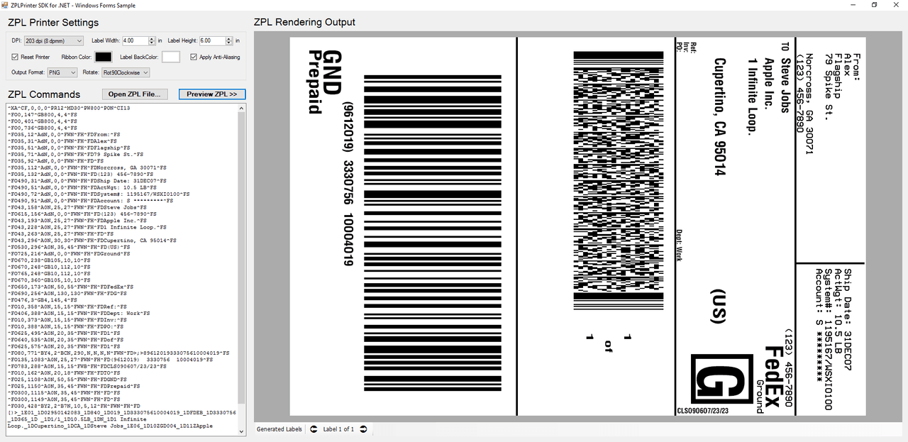Convert, preview & render ZPL commands to PNG, JPG & PDF with C# & VB.NET.