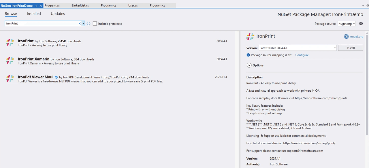 Install IronPrint on a new project