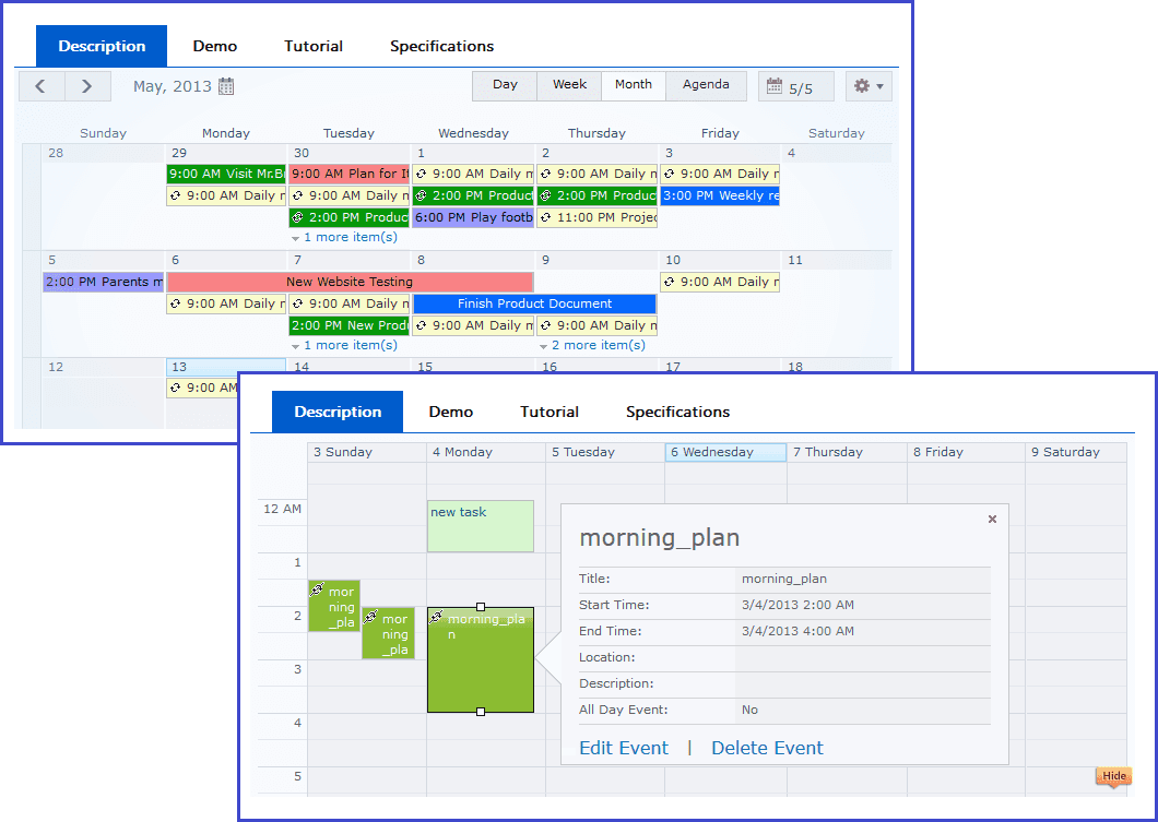 A color-coded SharePoint calendar.