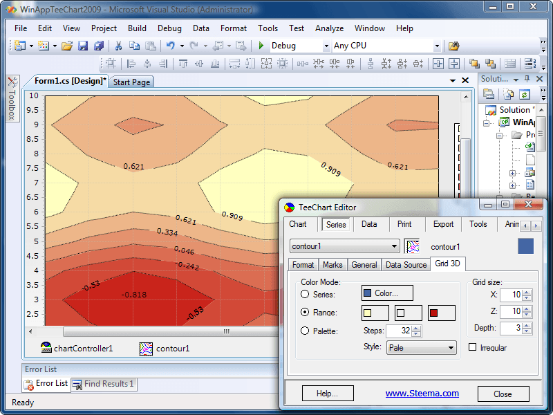 Teechart for .NET includes a Design Time integrated Chart and Series editor