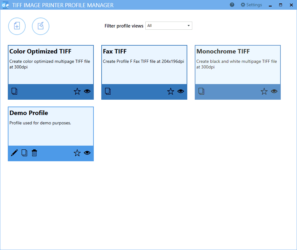 TIFF Image Printer specializes in producing the exact TIFF file you require, offering customizable TIFF specific properties not available in other products. Edit your output settings using Profile Manager to create a personal profile to apply during conversion.