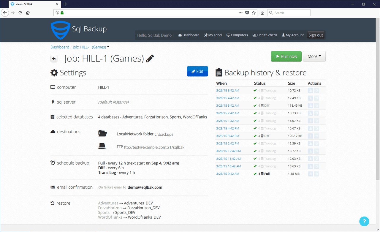 Backup, monitor and restore databases from the web.
