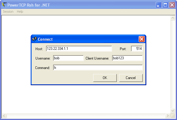 Use the Rsh component to execute a command on a remote host.