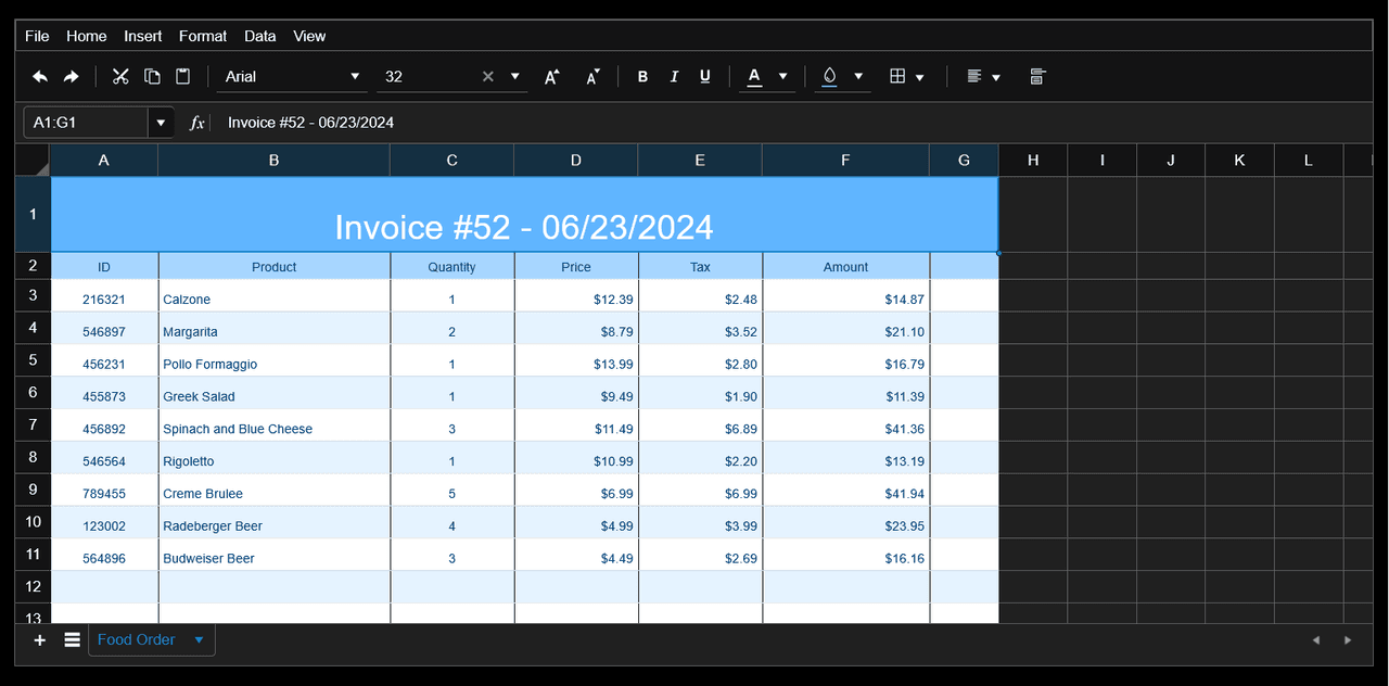 immagine del prodotto Kendo UI jQuery Spreadsheet