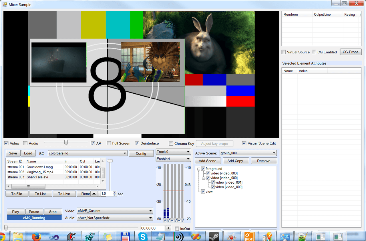 Attach the output of your playlist and a set of live feeds to this powerful CPU-based vision mixer. Use the visual scene editor to define how the streams are mixed and played out. Smoothly switch between scenes and live sources during live events. Good for: live sports broadcasting, surveillance systems, digital signage applications, multi-viewers and video conferencing.